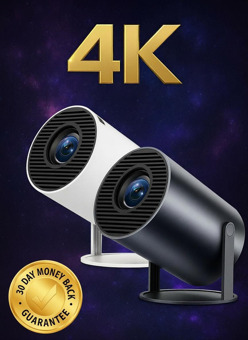 Two security cameras with '4K' text on a dark background